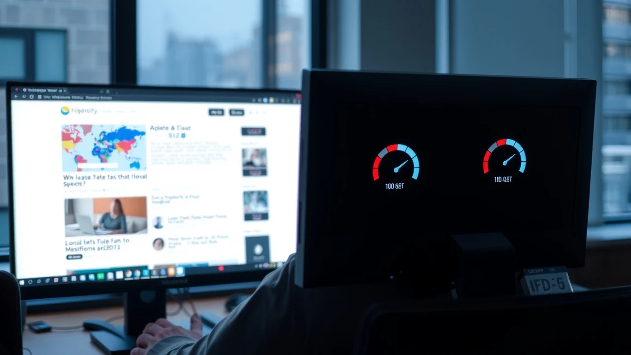 utilisateur consultant un site web avec indicateur de vitesse