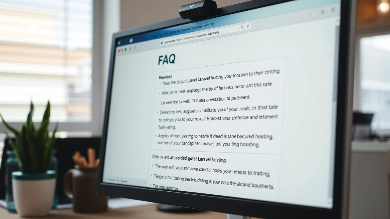 ecran dordinateur affichant une section FAQ sur lhebergement Laravel
