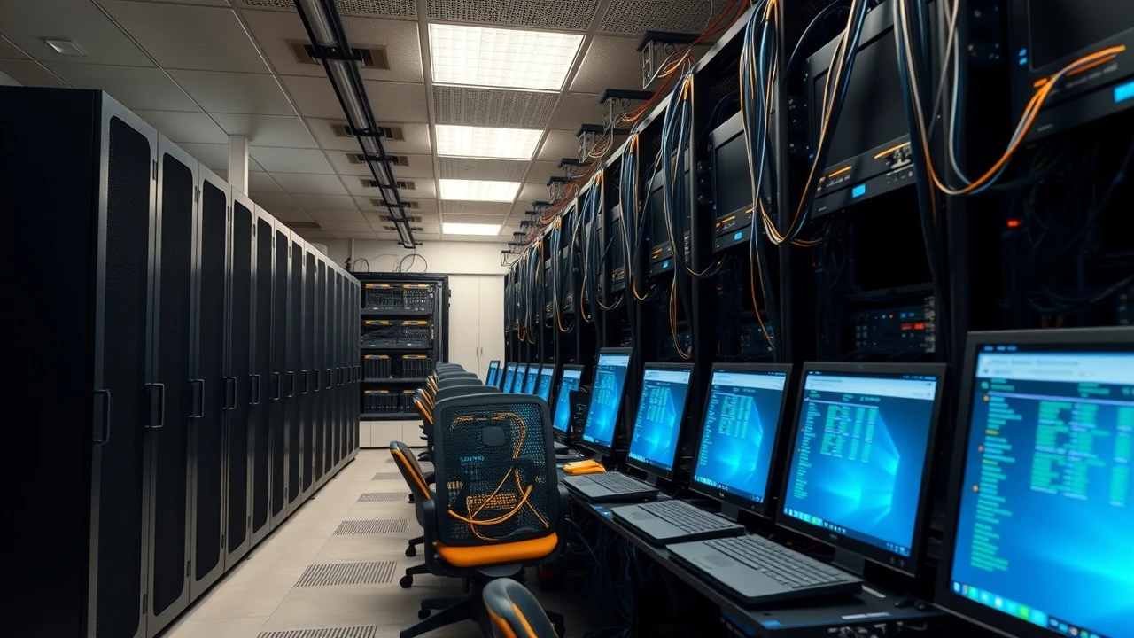 salle de serveurs avec ordinateur et equipement