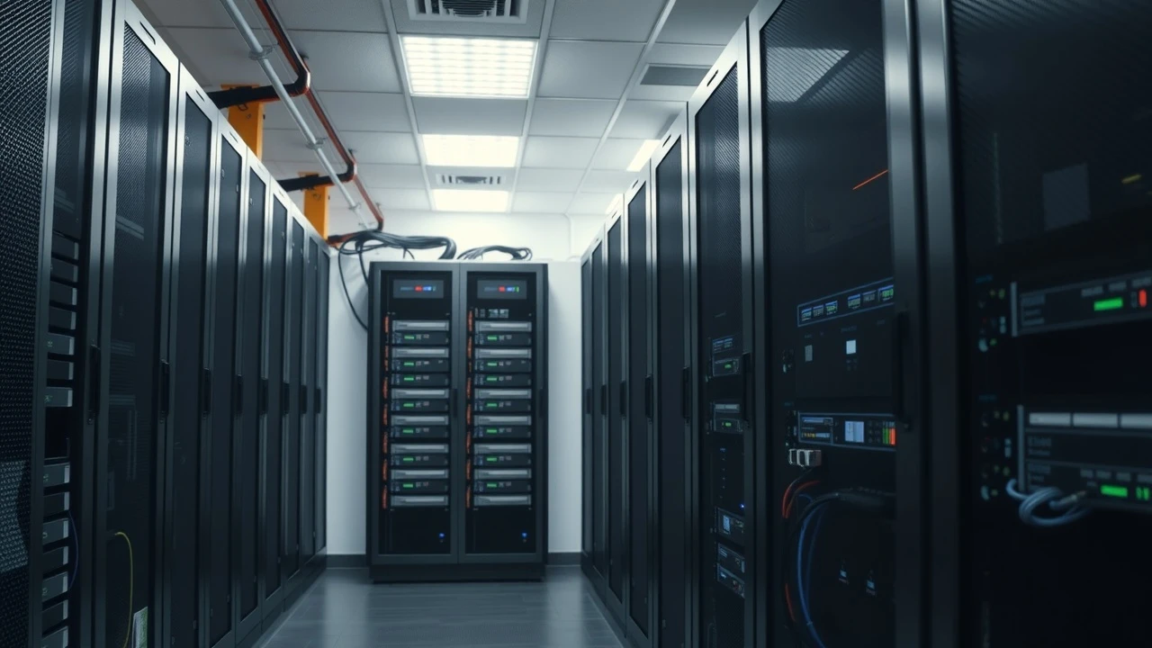 salle de serveurs avec équipement informatique