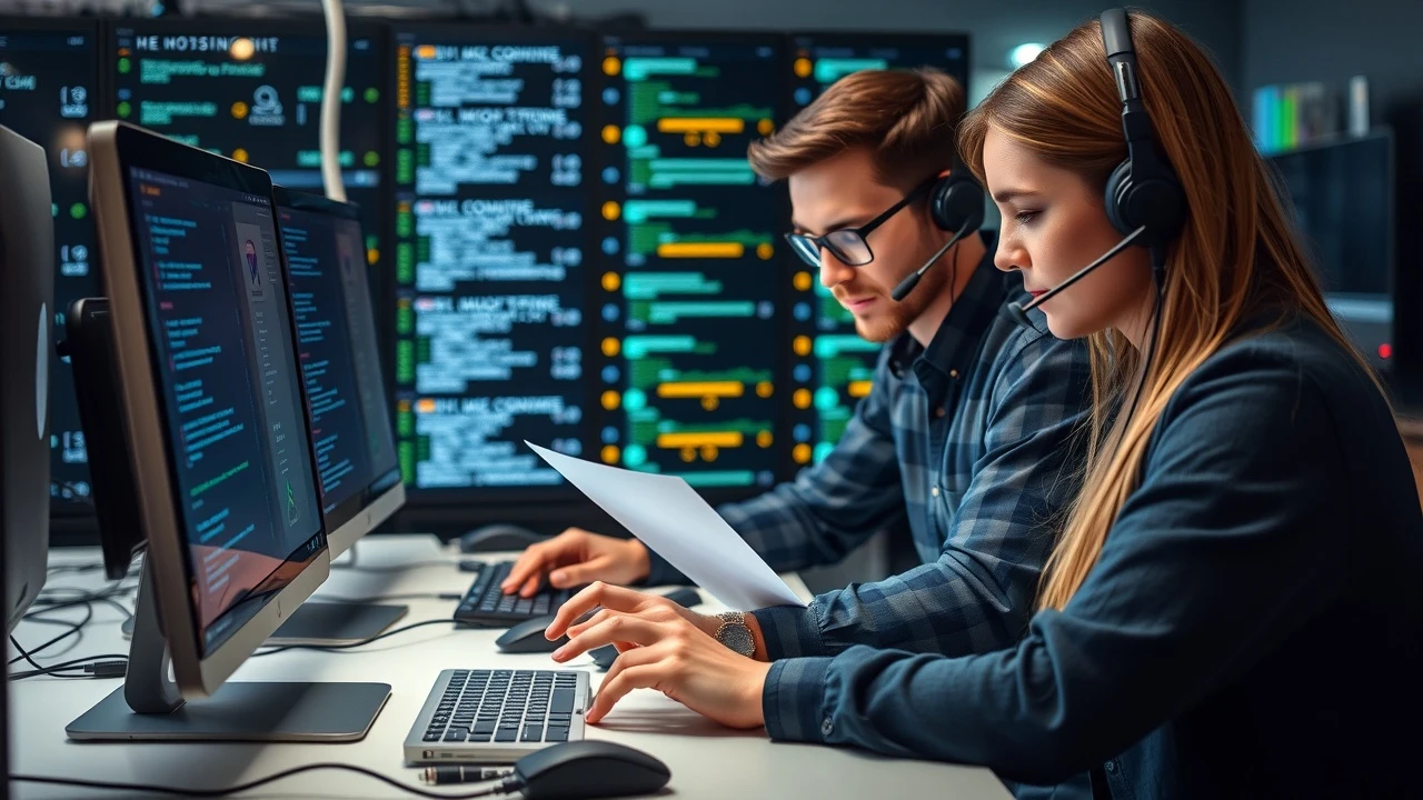 équipe de support technique aidant un client
