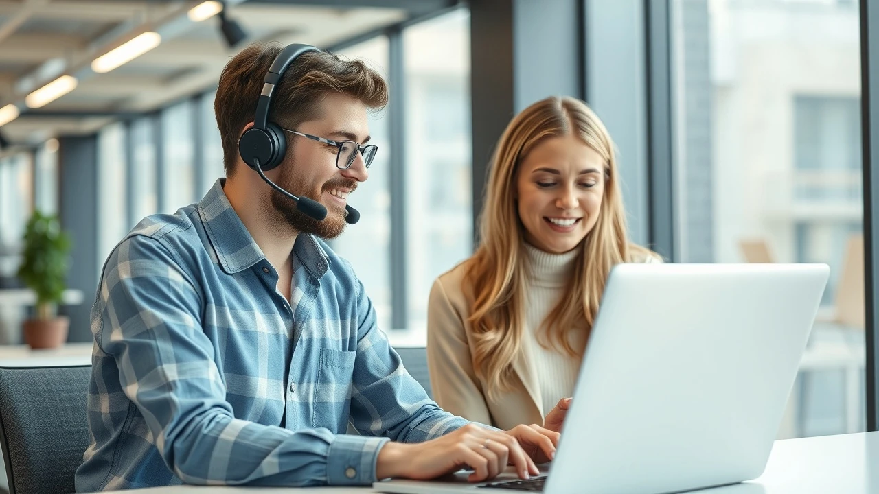 un representative du support technique aide un client