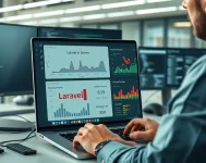 Un développeur web analysant des performances d'hébergement Laravel sur un ordinateur