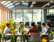Une illustration des avantages de l'hébergement web écoresponsable dans un bureau moderne.