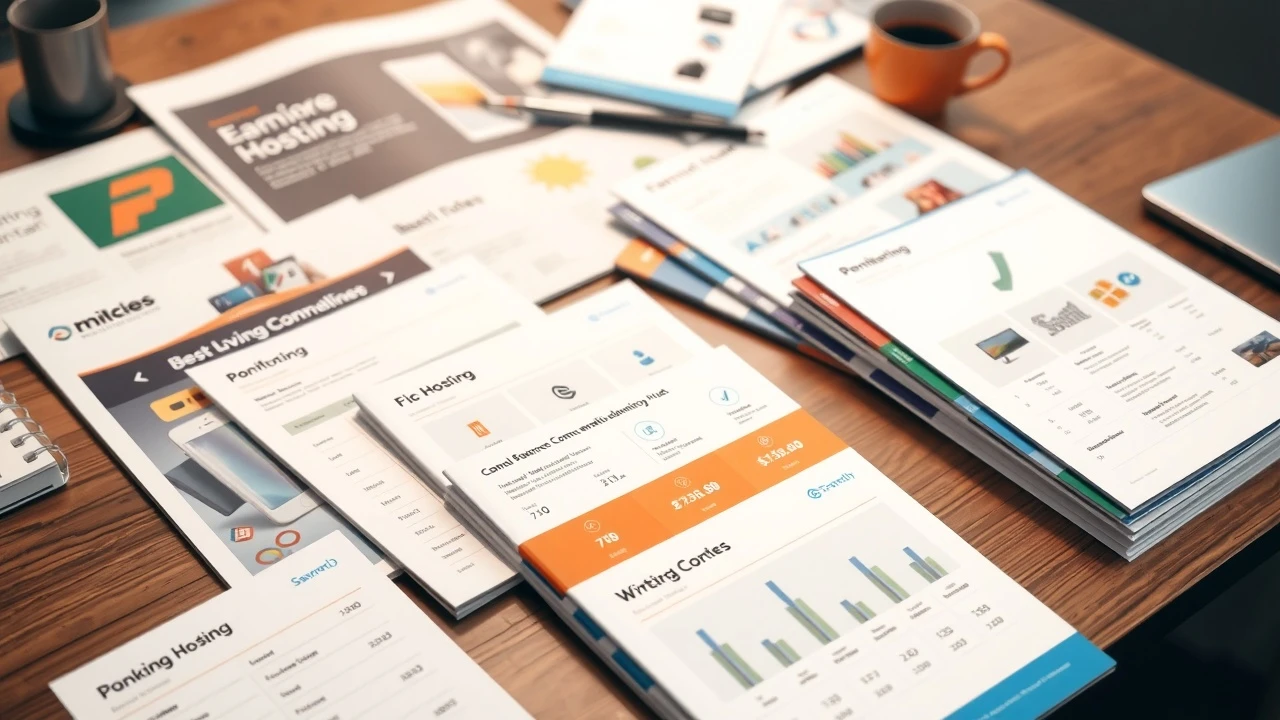 sélection de brochures d'hébergement e-commerce et tableaux de prix
