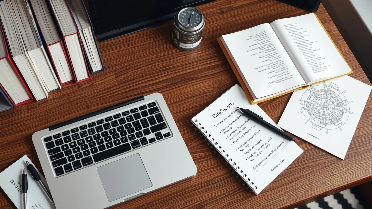un bureau avec des livres et un ordinateur portable