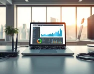 Une illustration d'un bureau moderne avec un ordinateur portable et des équipements technologiques, symbolisant le choix d'un hébergeur VPS.