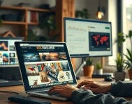 Illustration d'un développeur web travaillant sur un ordinateur portable avec un portfolio en ligne.