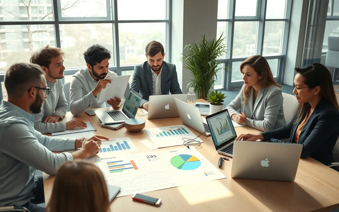 Une image représentant des professionnels analysant des services d'hébergement web dans un bureau.