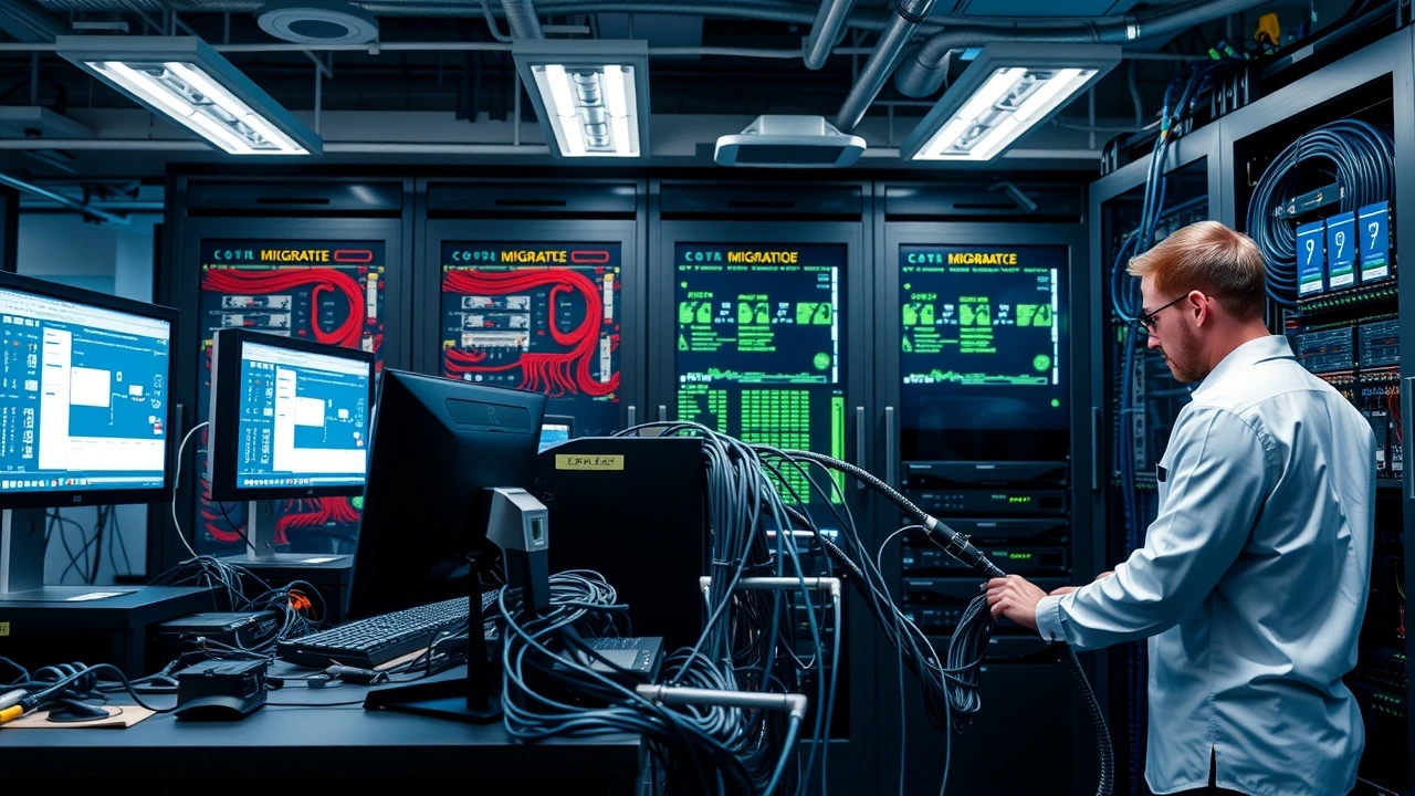 équipe d'informaticiens effectuant une migration de serveur