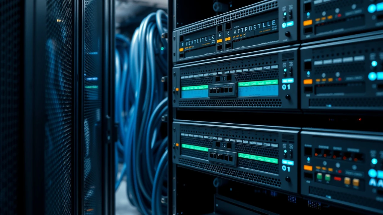 photographie d'un rack de serveurs dans un centre de données