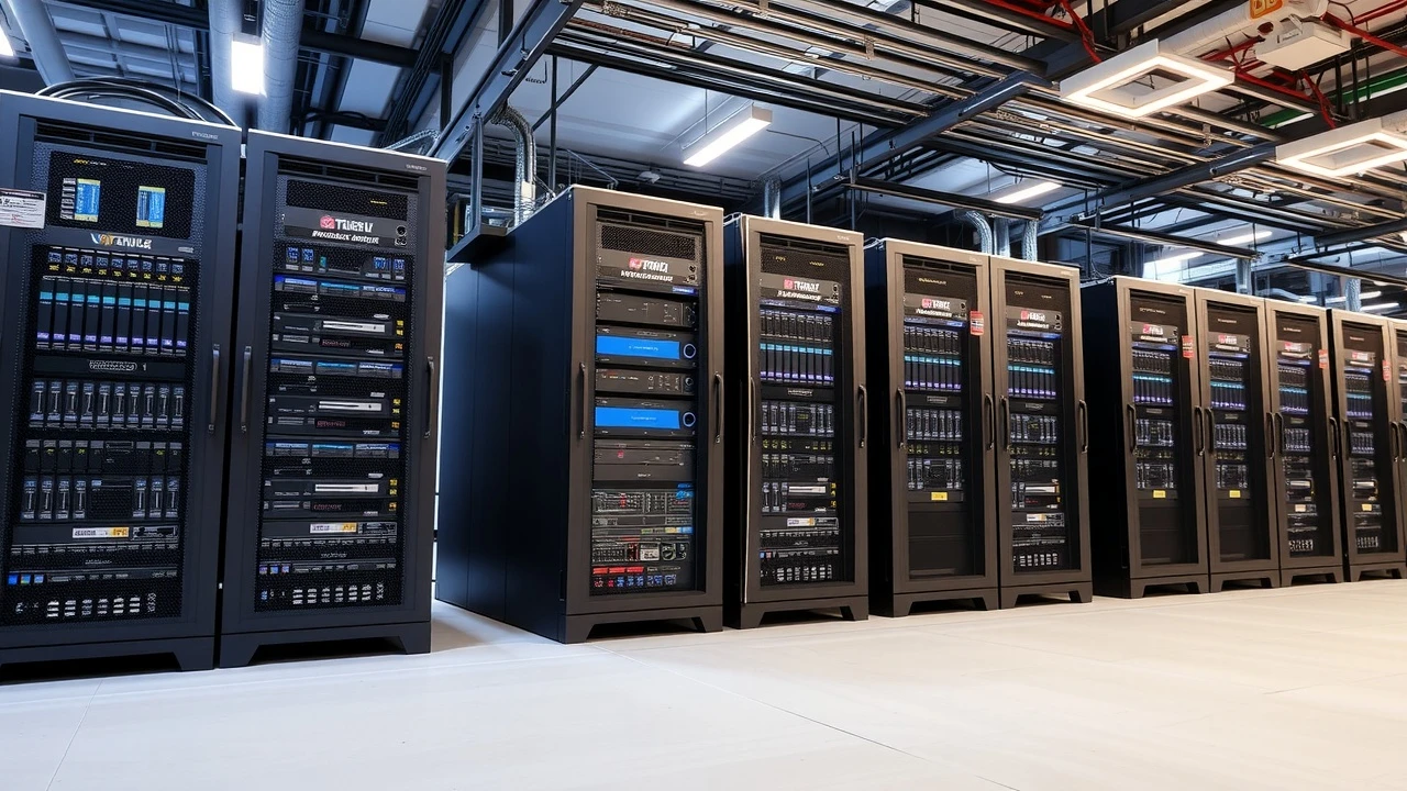 racks de serveurs VPS dans un centre de données moderne