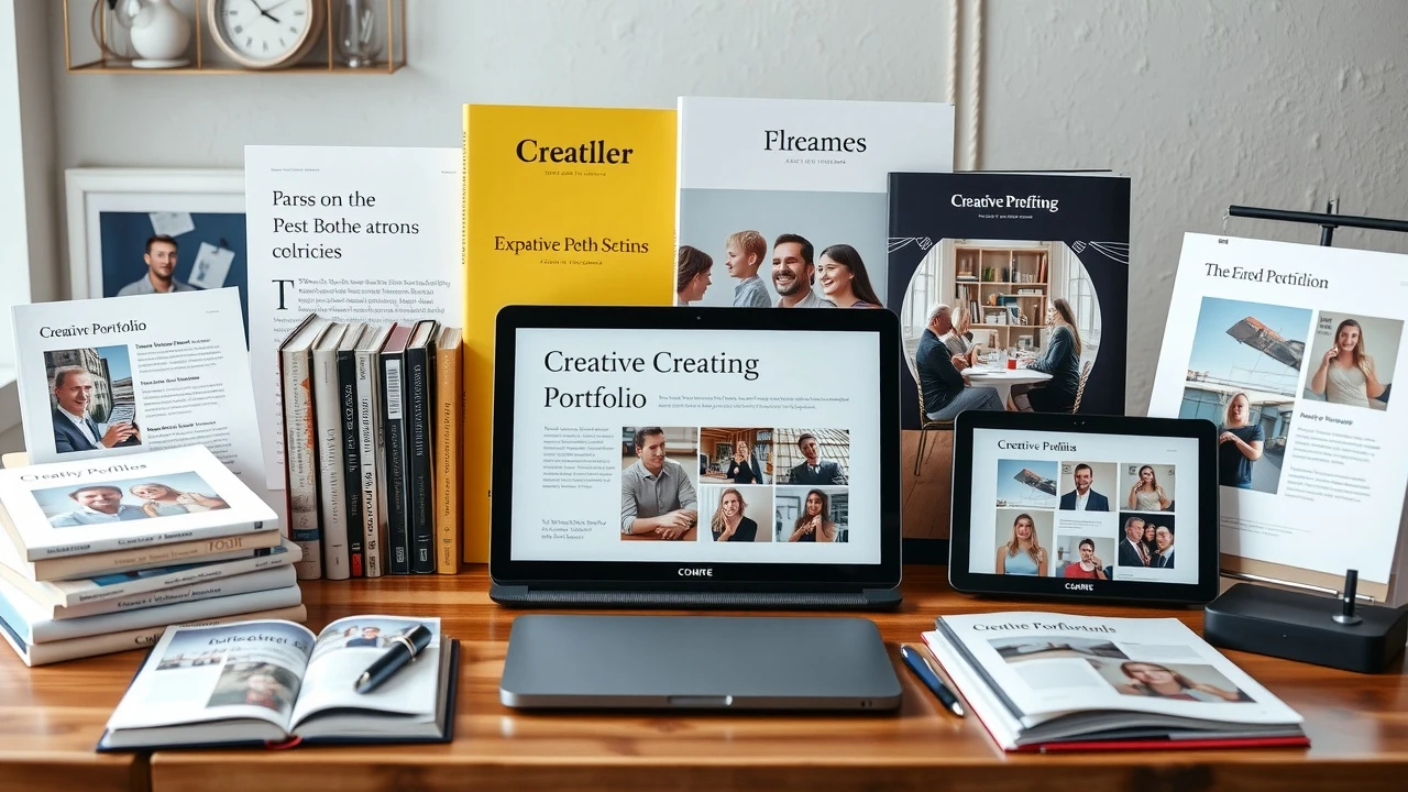 ressources de portfolio créatif sur un bureau