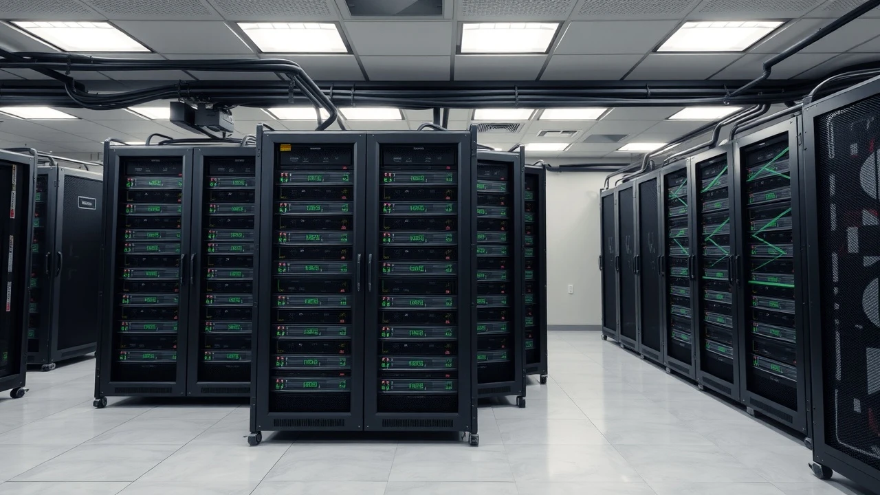 Salle de serveurs avec machines d'hébergement Laravel