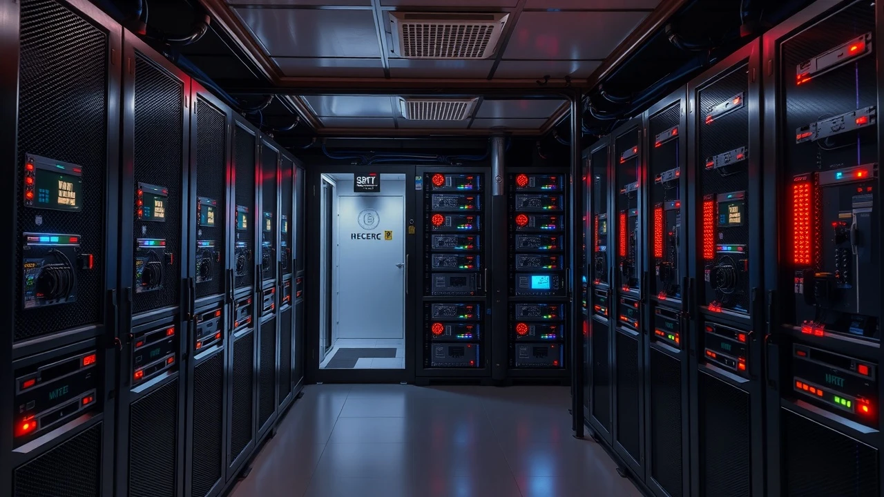 salle de serveur sécurisée avec des lumières clignotantes
