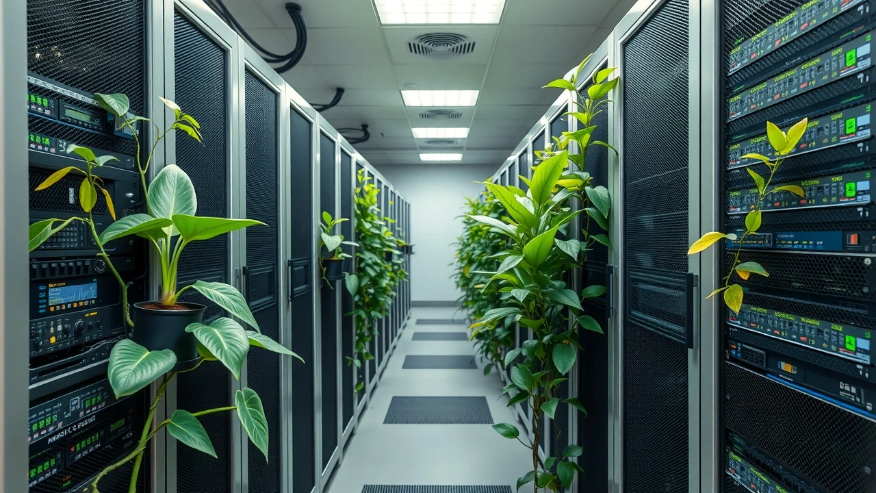 salle de serveurs écoresponsables avec des plantes