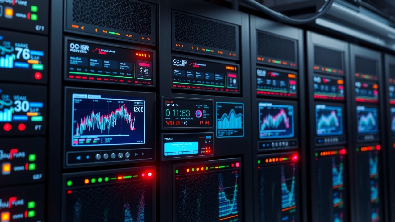 serveurs et moniteurs affichant des indicateurs de performance