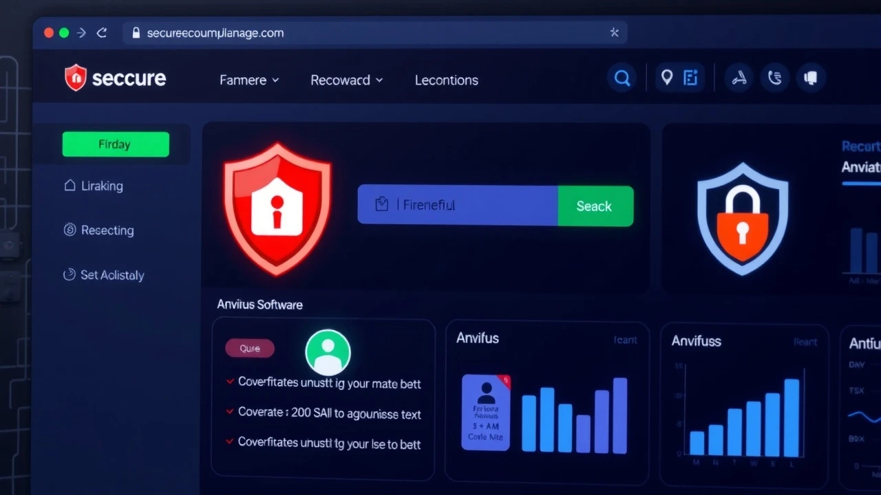 tableau de bord de site web sécurisé avec outils de cybersécurité