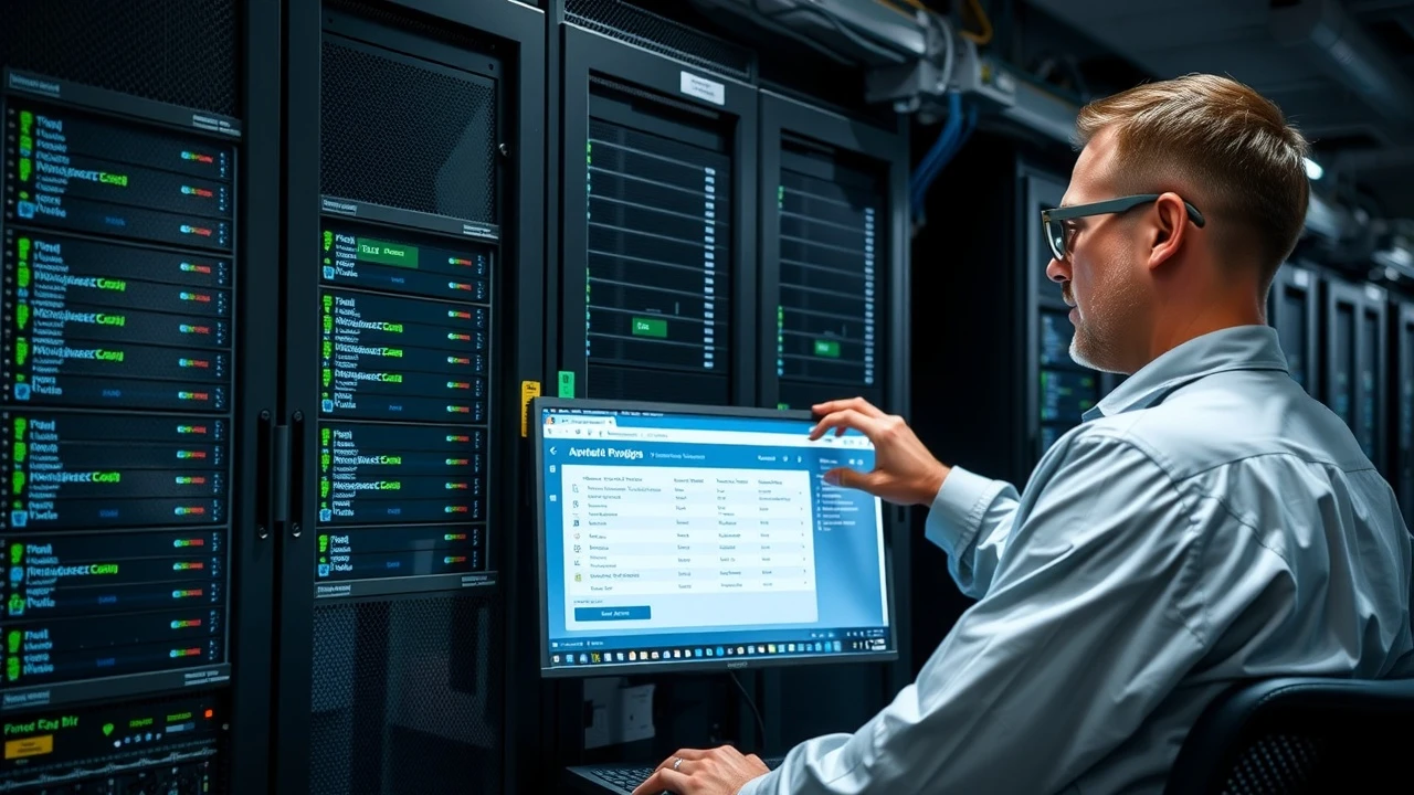 technicien verifiant la configuration du serveur